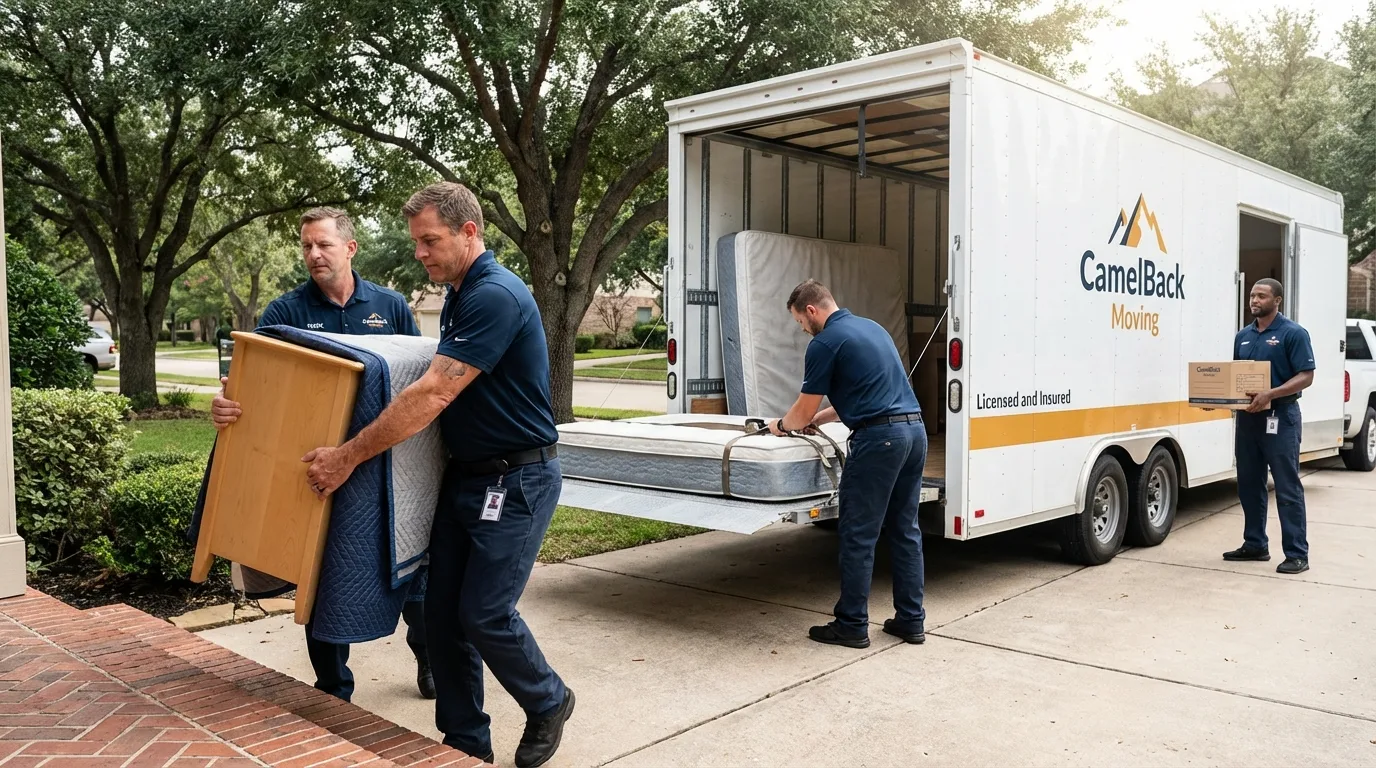 Crew loading residential truck for cross-state move from Manteno, IL
