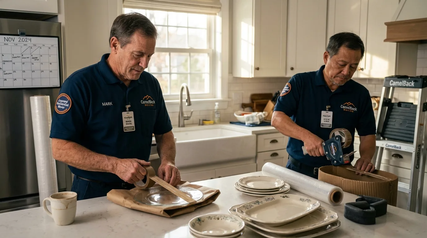 Professional crew packing kitchen dishware in Manteno, IL